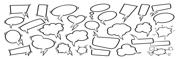 Set of empty comic speech bubbles. Design element for poster, t shirt, emblem, sign, label, banner, flyer. Vector illustration