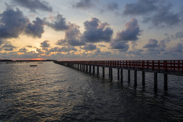 Soft sunlight makes the Red Bridge even more beautiful.
