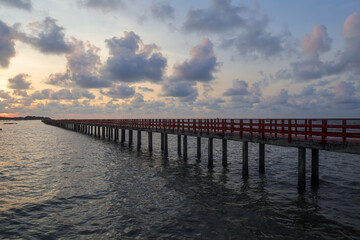 Soft sunlight makes the Red Bridge even more beautiful.