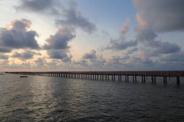 Fototapeta premium Soft sunlight makes the Red Bridge even more beautiful.