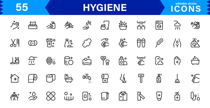 Hygiene Icon Set – Clean, Modern, and Professional Vectors Focused on Personal Care, Health, Sanitation, and Wellness