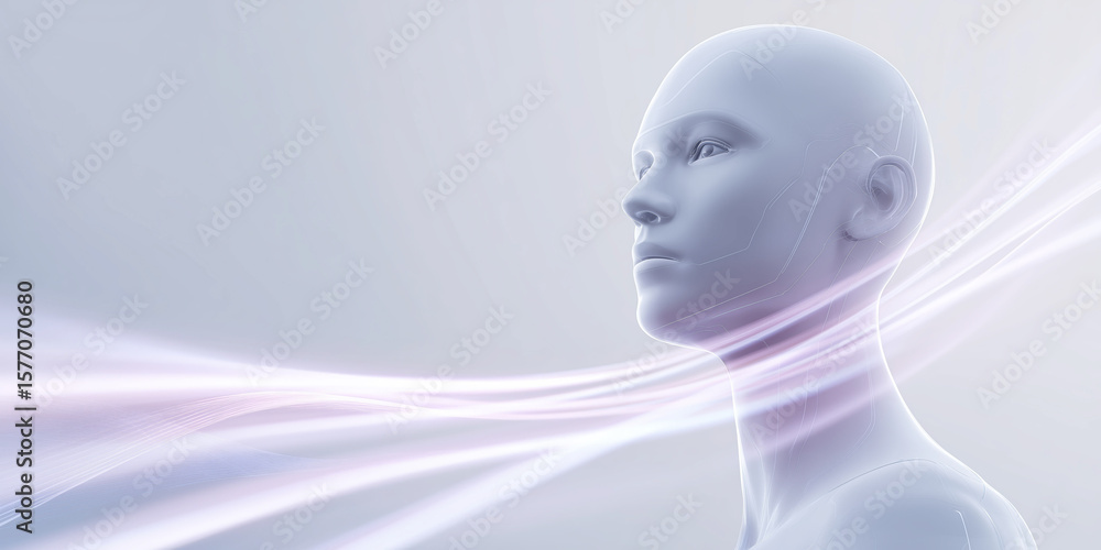 Aufkleber futuristic humanoid figure with smooth features and a serene expression, set against a soft gradient