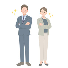 腕を組むスーツの男女