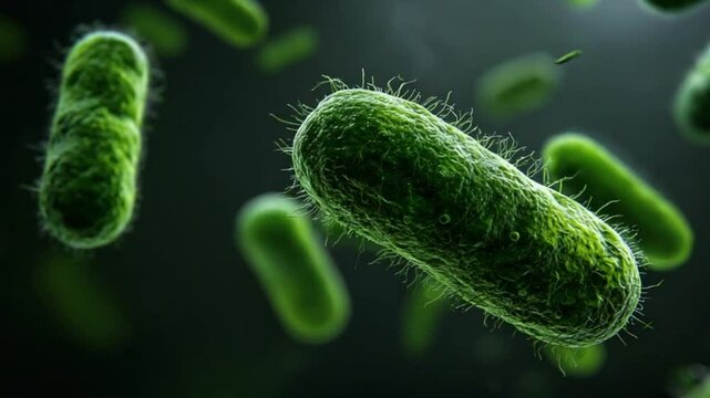 Close-up of microscopic green bacteria