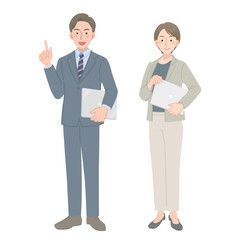 ノートパソコンを持つビジネスマンの男女