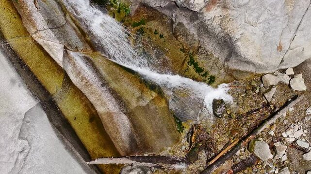 Aerial Little Cottonwood Canyon granite waterfall Utah climbing 1. Mountain peak, valley, hiking, trails, forest and waterfalls. Vacation destination. Nature landscape forests. Rocky Mountains.