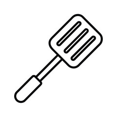 Simple line drawing of a slotted spatula isolated on white background