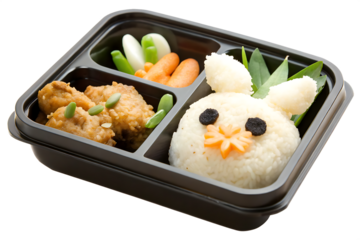 Bunny rice bento with chicken and vegetables isolated on a transparent background