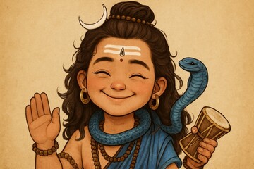 Smiling Young Shiva with Divine Joy and Playful Gesture