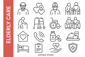 Elderly Care Editable Icons: Senior Health, Assistance & Retirement Vectors