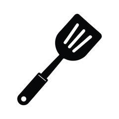Black silhouette of a slotted spatula isolated on white background