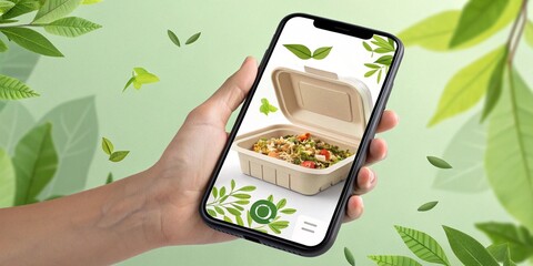 Recyclable Paper Food Container Mockup on Eco-Themed Background