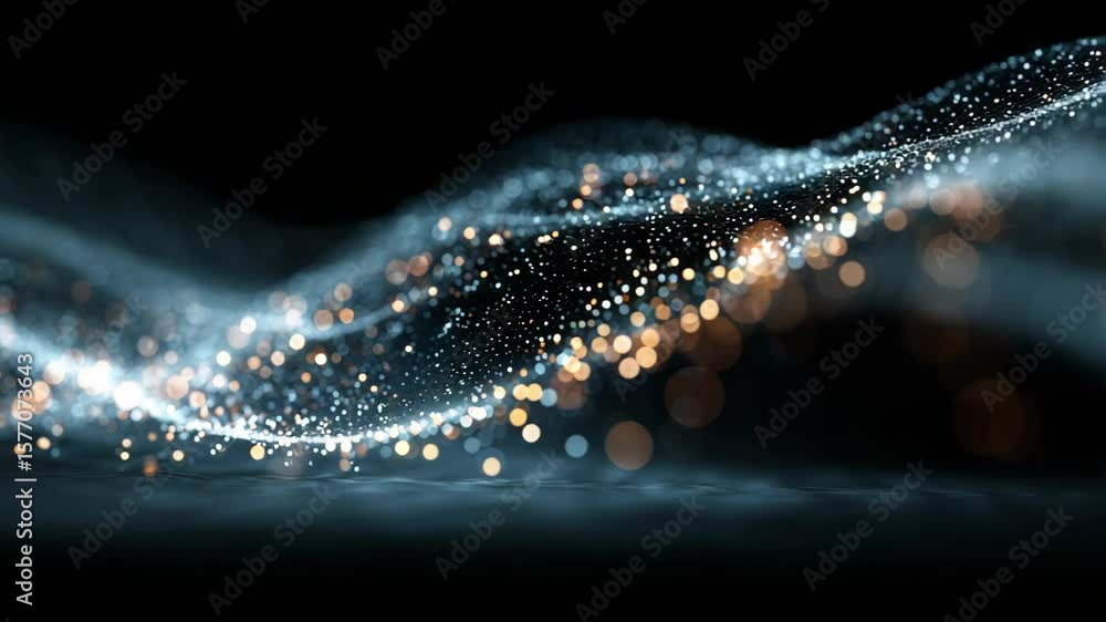 Poster dynamic abstract light waves with sparkling particles and motion effect