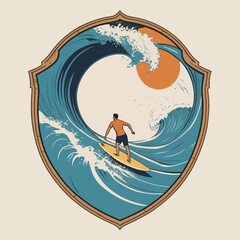 Surfer Riding a Giant Wave Minimalist Ocean Crest T-Shirt Design