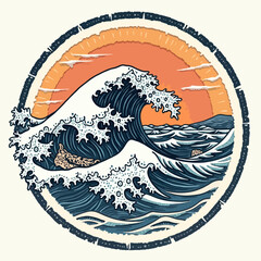 Surfer Riding a Majestic Wave at Sunset A Vibrant Illustration
