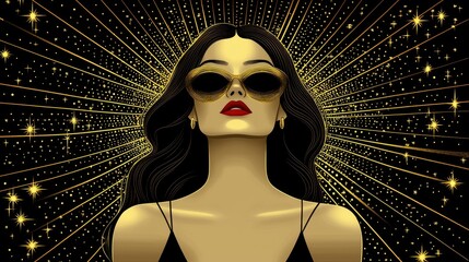 Glamorous Woman Wearing Sunglasses With Starburst Background