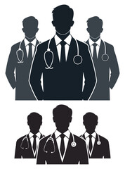 Silhouette of Professional Male Doctors Wearing Stethoscopes in Business Attire