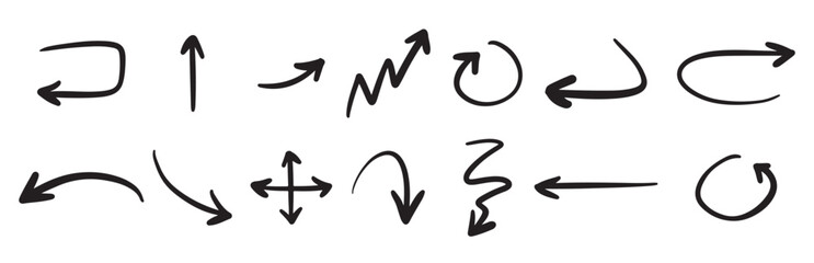 set hand drawn arrows isolated white background business infographic banner web concept design vector