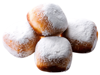 Dough balls dusted with powdered sugar isolated on a transparent background
