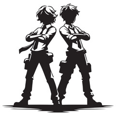 Arm in Arm Male Friends Silhouette Walking in Brotherhood