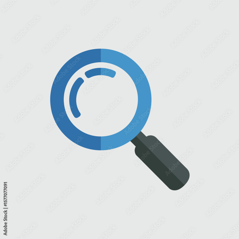 Poster flat design blue and gray magnifying glass icon search symbol simple graphic element website interfa