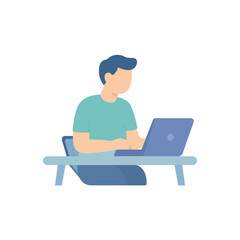 Focused man working on laptop at desk, remote work and productivity. Lite job for home. Creative man working on a laptop.