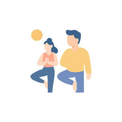 Couple doing yoga at sunrise, practicing mindfulness and harmony. Self-development and relaxation for a couple of people.