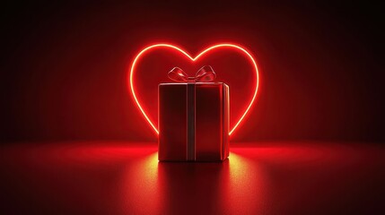 Gift Box With Glowing Heart Light Background