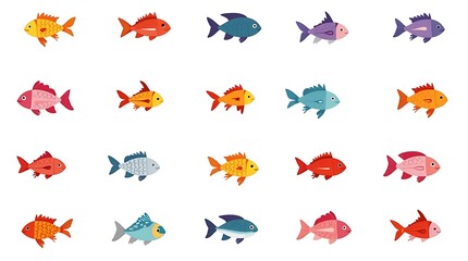 Seamless vector pattern illustration featuring a collection of colorful fish and flying bird silhouettes, ideal for nature-inspired design elements