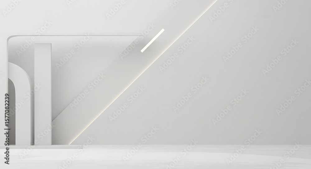 Fototapete minimalist white architectural rendering showcasing abstract shapes and clean lines, creating a mode