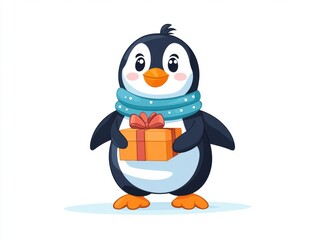 Obraz premium Cute penguin holding a gift
