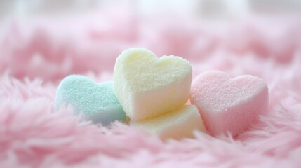 Soft Pastel Heart Shaped Marshmallows On Pink Background