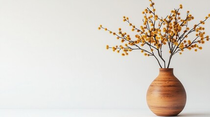 Minimalist Wooden Vase With Yellow Flower Arrangement