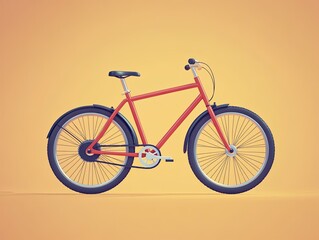 Cartoonish 3D Icon of a Bicycle in Minimalist Design on Yellow Background