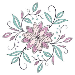 Elegant Floral Mandala Design in Bohemian Style – Symmetrical Decorative Pattern with Petals and Leaves – Ideal for Coloring Books, Meditation Art, or Textile Print