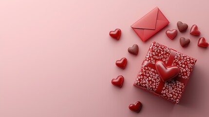 Valentines Day Gift Wrapped With Hearts And Envelope