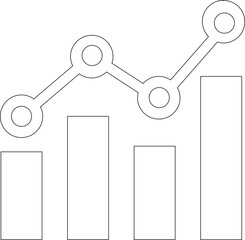 Growing Graph line art icon.A dynamic illustration featuring a rising chart with arrow, business bar sign, and progress bar symbol, representing success and profit growth. Ideal for apps, websites.