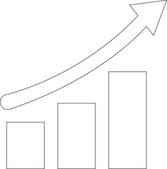 Growing Graph line art icon.A dynamic illustration featuring a rising chart with arrow, business bar sign, and progress bar symbol, representing success and profit growth. Ideal for apps, websites.