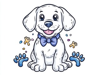 Cute cartoon white dog with bow tie