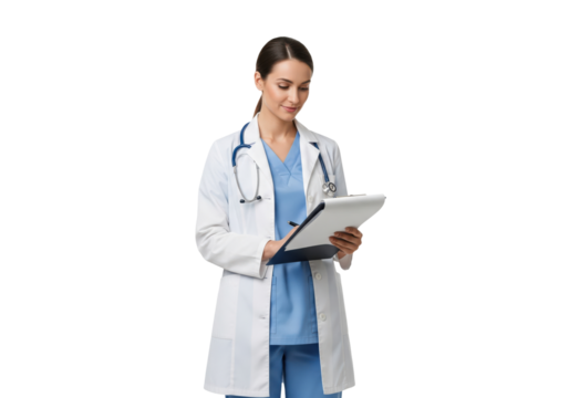  Female Doctor with  Clipboard, Medical Professional, isolated on transparent background