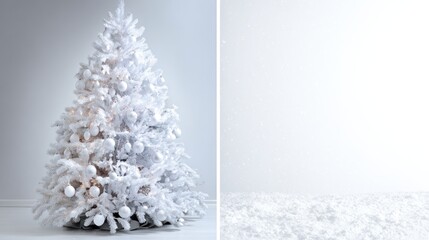 White Christmas tree with snow