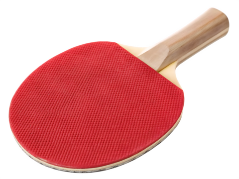 Red ping pong paddle wood handle isolated on a transparent background