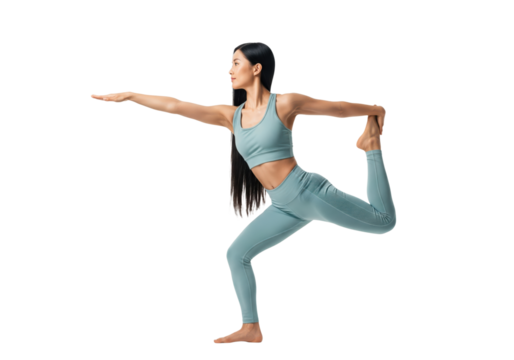 Flexible Woman in Dancer's Pose, Yoga and Balance, isolated on transparent background