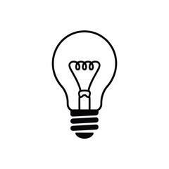 Black Outline Illustration of a Light Bulb on White Background Simple Line Drawing of an Incandescent Bulb No Fill Black and White Lightbulb Graphic Design Element