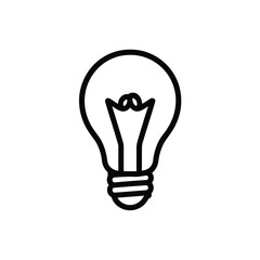 Black Outline Lightbulb Icon Simple Graphic Design Element No Fill White Background Single Lightbulb Illustration Black and White Minimalist Style