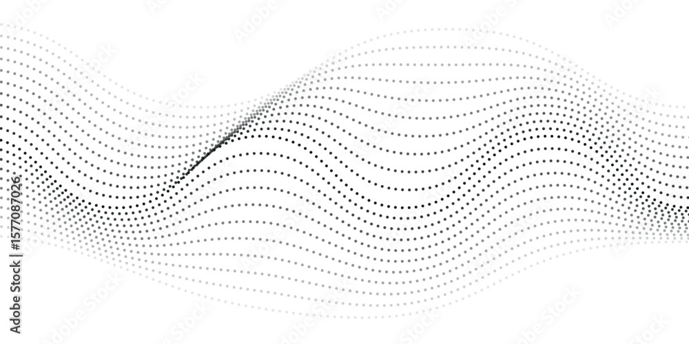 Poster wave abstract pattern. flow of black curved dotted line vector illustration isolated on white backgr