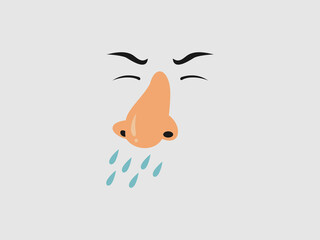 a whimsical and relatable illustration depicting a person experiencing allergies