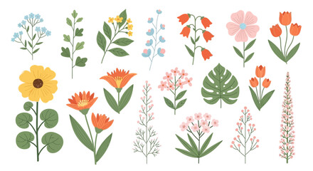 Diverse Floral Collection A Hand-Drawn Vector Set for Creative Botanical Designs and Spring-Inspired Art Projects