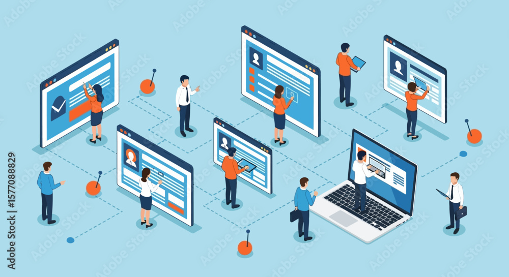 Aufkleber teamwork on the web digital connectivity with people interacting through network technology for mode