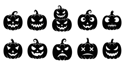 Obraz premium Spooky Halloween Pumpkin Faces Vector Set for Creepy Decorations and Holiday Crafting